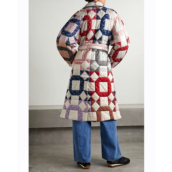 Sea NY Nohr Patchwork Retro Quilt Long Wrap Coat - Picture 14 of 16